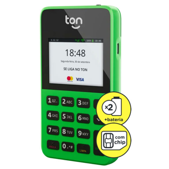 Maquininha de cartão Ton T3 smart com 2 baterias/Qrcode/touch