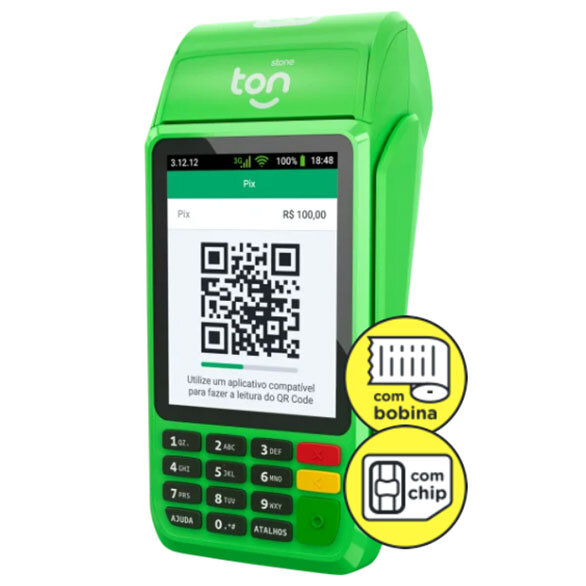 Maquininha de cartão Ton T3 smart com 2 baterias/Qrcode/touch